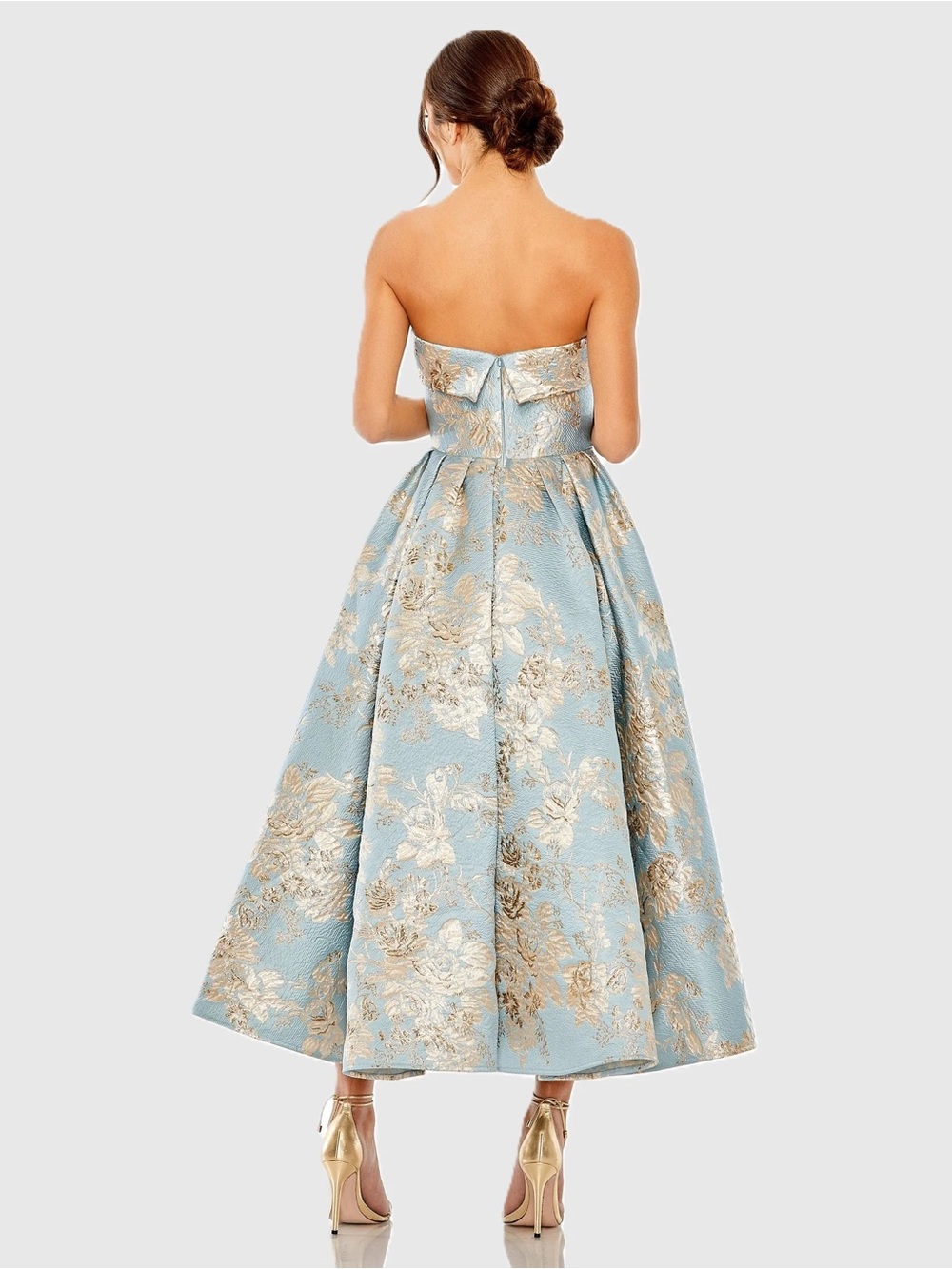 Mac Duggal 20726 Blue Strapless Brocade Midi Dress sz 14 NWOT - Picture 4 of 10